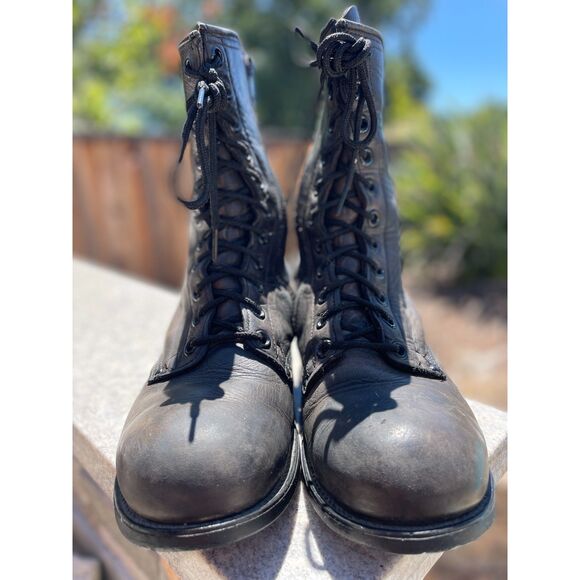 ~ Harley-Davidson 9.5 Men Motorcycle Boots Steel Toe Black Leather Zip Lace W11 - Picture 4 of 16